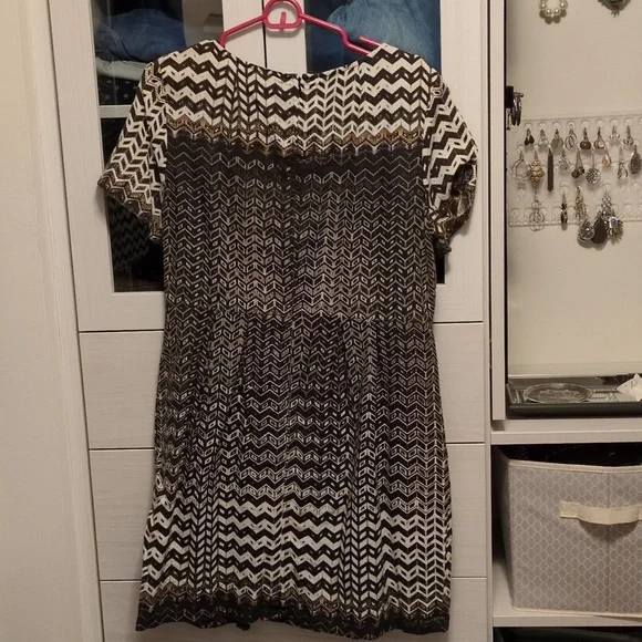Madewell brown And Tan patterned short sleeve dress size 12 - Picture 5 of 6